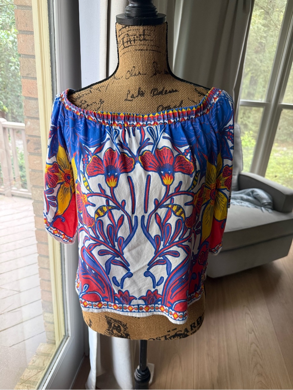 Jealous Tomato Blue, Red & Yellow Off-Shoulder Floral Top